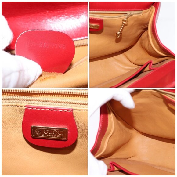 GUCCI Bamboo Shoulder Bag Leather Red Gold Auth 145209 - Picture 15 of 16